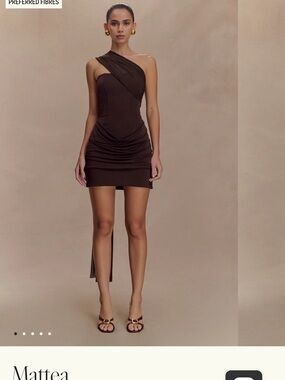 Meshki One-Shoulder Chocolate Brown Ruched Mini Dress